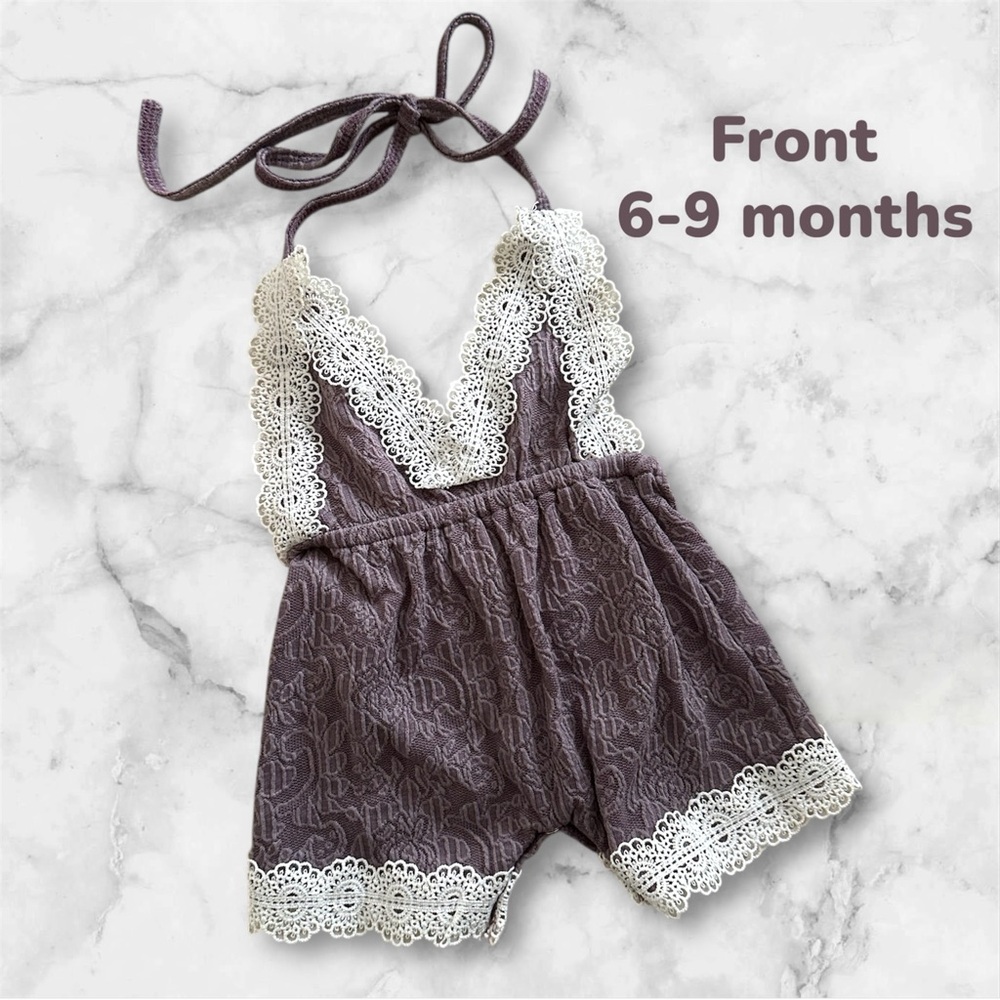 Lace Trimmed Purple Baby Romper